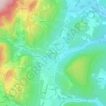 Mappa topografica Domange, altitudine, rilievo