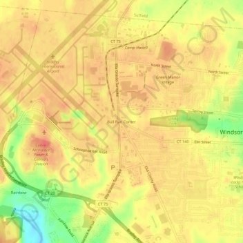 Mappa topografica Bull Run Corner, altitudine, rilievo