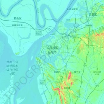 Mappa topografica 岳阳市, altitudine, rilievo