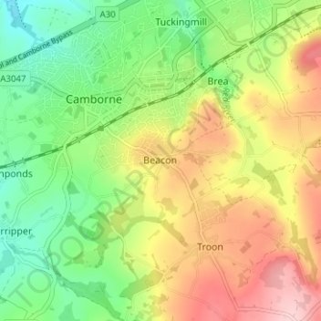 Mappa topografica Beacon, altitudine, rilievo