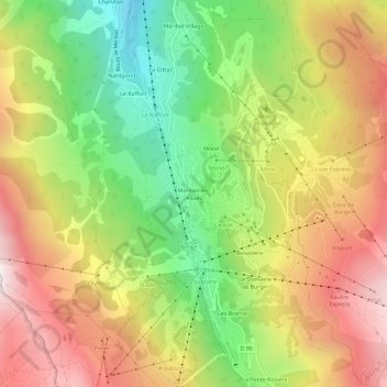 Mappa topografica Meribel-les-Allues, altitudine, rilievo