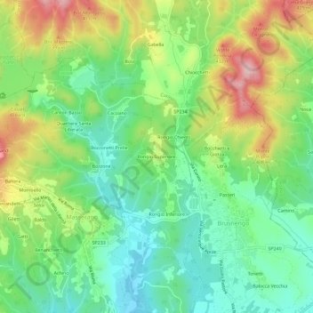 Mappa topografica Rongio Superiore, altitudine, rilievo