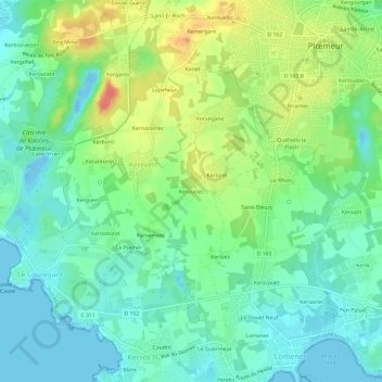 Mappa topografica Kerouriec, altitudine, rilievo