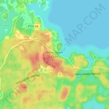 Mappa topografica West Hawk Lake, altitudine, rilievo