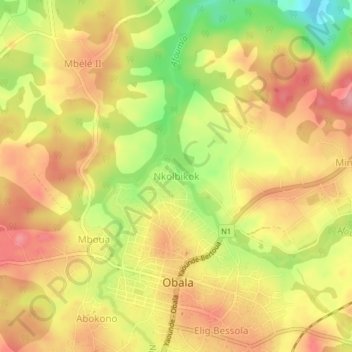 Mappa topografica Nkolbikok, altitudine, rilievo