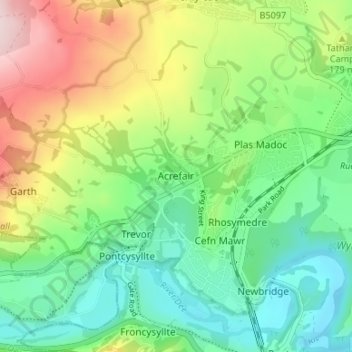 Mappa topografica Acrefair, altitudine, rilievo