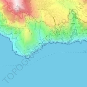 Mappa topografica Marina di Praia, altitudine, rilievo