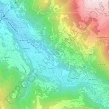 Mappa topografica Planchamp, altitudine, rilievo