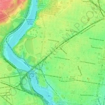 Mappa topografica Strawberry Mansion, altitudine, rilievo