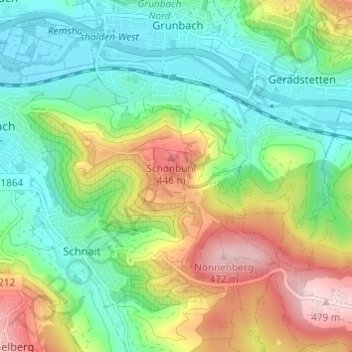 Mappa topografica Schönbühl, altitudine, rilievo