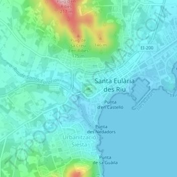 Mappa topografica Puig de Missa, altitudine, rilievo