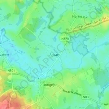 Mappa topografica Ansart, altitudine, rilievo