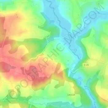 Mappa topografica Lespont, altitudine, rilievo