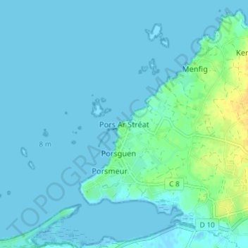 Mappa topografica Pors Ar Stréat, altitudine, rilievo