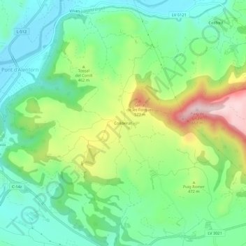 Mappa topografica Colldelrat, altitudine, rilievo