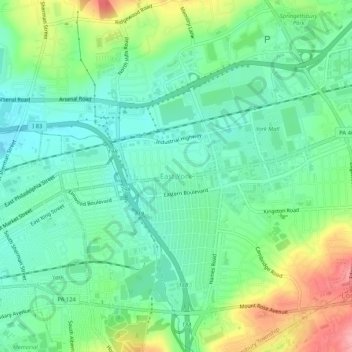 Mappa topografica East York, altitudine, rilievo