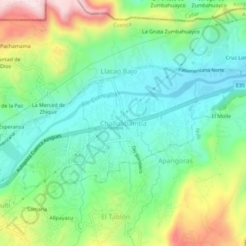 Mappa topografica Challuabamba, altitudine, rilievo