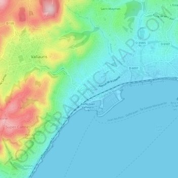 Mappa topografica Golfe-Juan, altitudine, rilievo