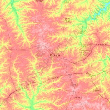Mappa topografica Dickson, altitudine, rilievo