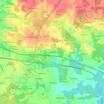 Mappa topografica Le Rohabon, altitudine, rilievo