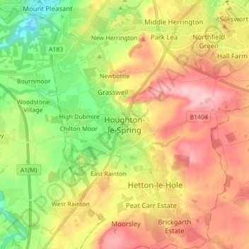 Mappa topografica Houghton-le-Spring, altitudine, rilievo