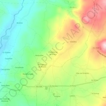 Mappa topografica Chaodarcas de Arriba, altitudine, rilievo