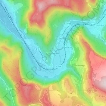 Mappa topografica Vers la Guicharde, altitudine, rilievo