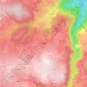 Mappa topografica Langlade, altitudine, rilievo