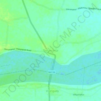 Mappa topografica Thirumanur, altitudine, rilievo
