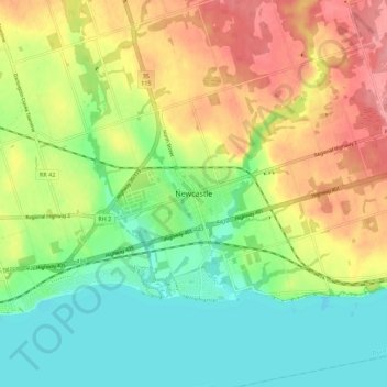 Mappa topografica Newcastle, altitudine, rilievo
