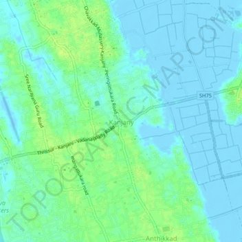 Mappa topografica Kanjany, altitudine, rilievo