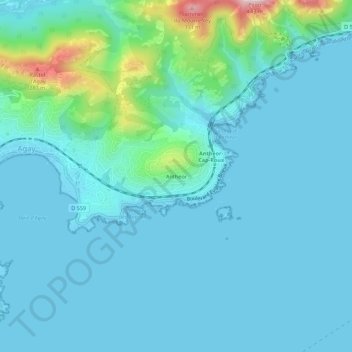 Mappa topografica Anthéor, altitudine, rilievo