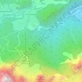 Mappa topografica Bosco Longrone, altitudine, rilievo