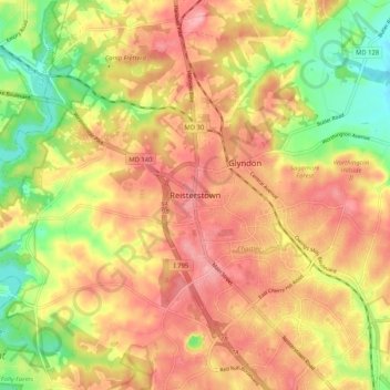 Mappa topografica Reisterstown, altitudine, rilievo