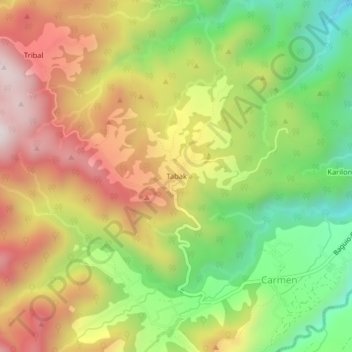 Mappa topografica Tabak, altitudine, rilievo