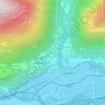 Mappa topografica Mossini, altitudine, rilievo