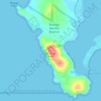 Mappa topografica Bodega Head, altitudine, rilievo