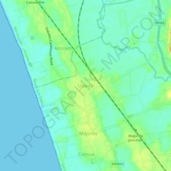 Mappa topografica Utorda, altitudine, rilievo