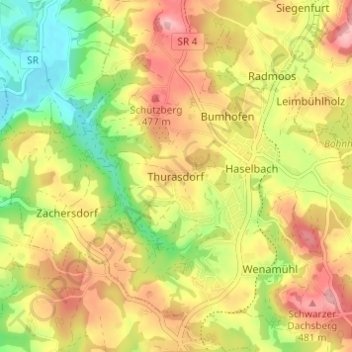 Mappa topografica Thurasdorf, altitudine, rilievo