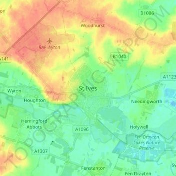 Mappa topografica St Ives, altitudine, rilievo