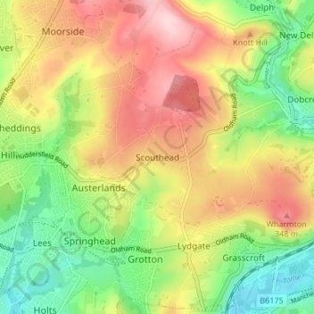 Mappa topografica Scouthead, altitudine, rilievo