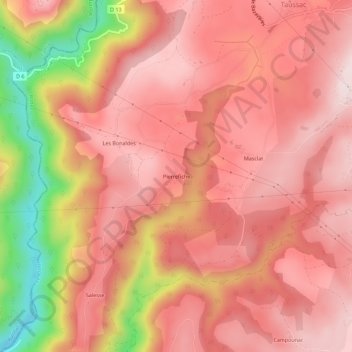 Mappa topografica Pierrefiche, altitudine, rilievo