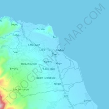 Mappa topografica Tiwi, altitudine, rilievo