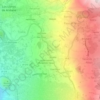 Mappa topografica Celta, altitudine, rilievo