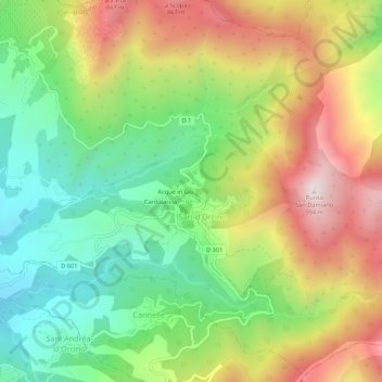 Mappa topografica Bartolaccia, altitudine, rilievo