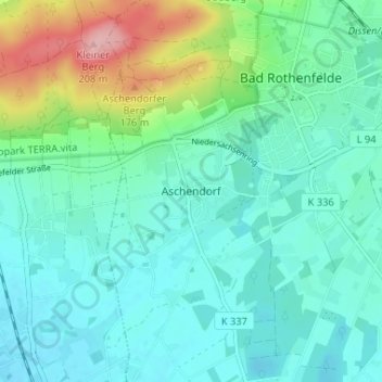 Mappa topografica Aschendorf, altitudine, rilievo