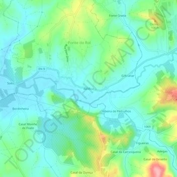 Mappa topografica Benfica, altitudine, rilievo