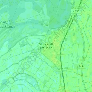 Mappa topografica Stockstadt am Rhein, altitudine, rilievo