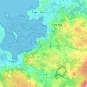 Mappa topografica Kervegan, altitudine, rilievo
