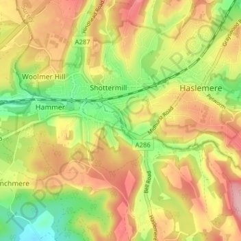 Mappa topografica Camelsdale, altitudine, rilievo